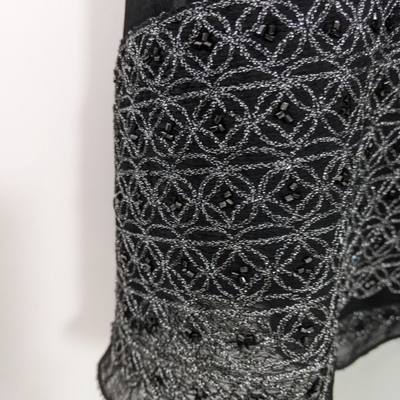 Black Dress 14 Silver Embroidery Lined V-Neck Sigrid Olsen Classic Evening Date - Picture 8 of 15